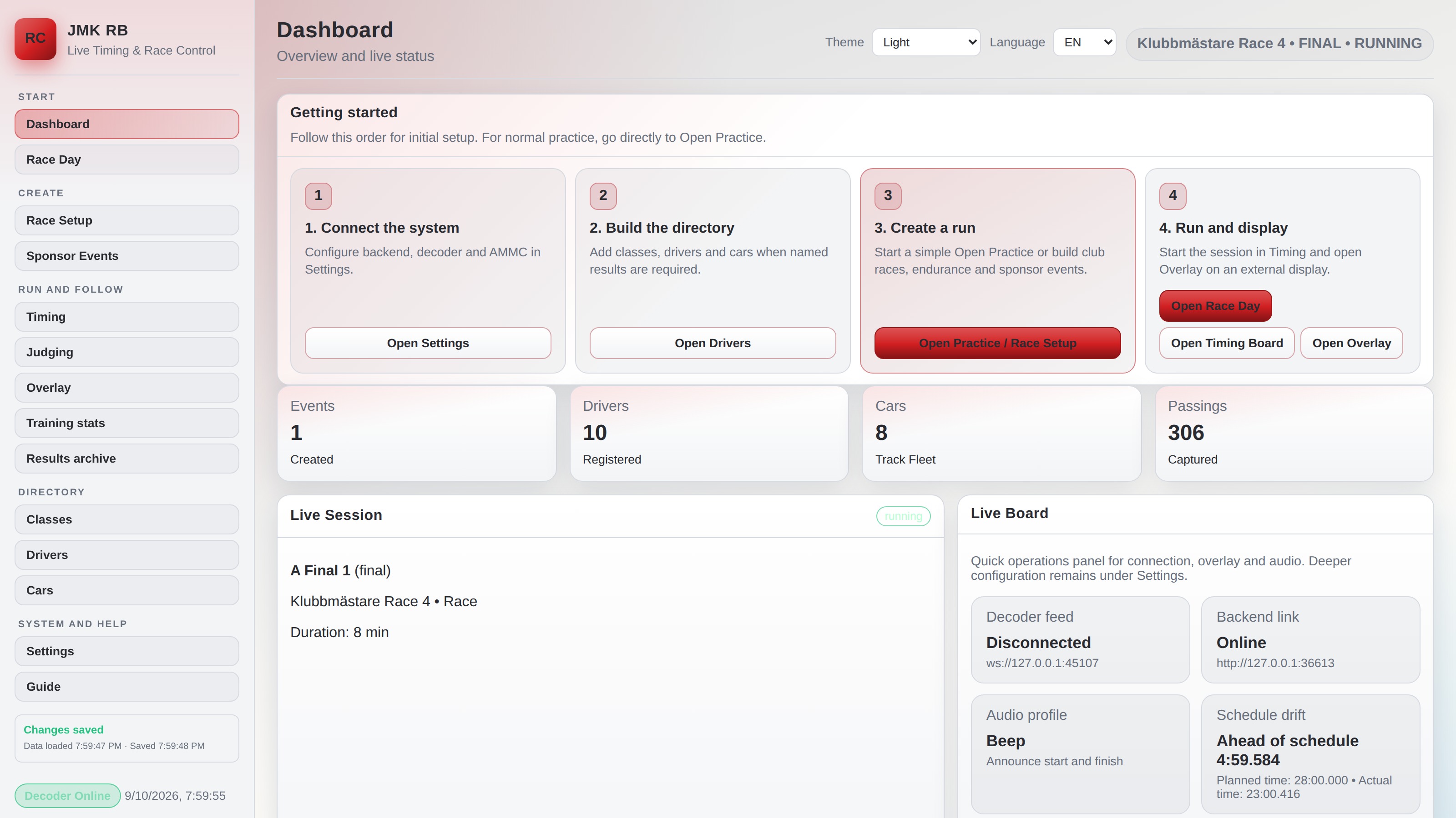 Dashboard with active session