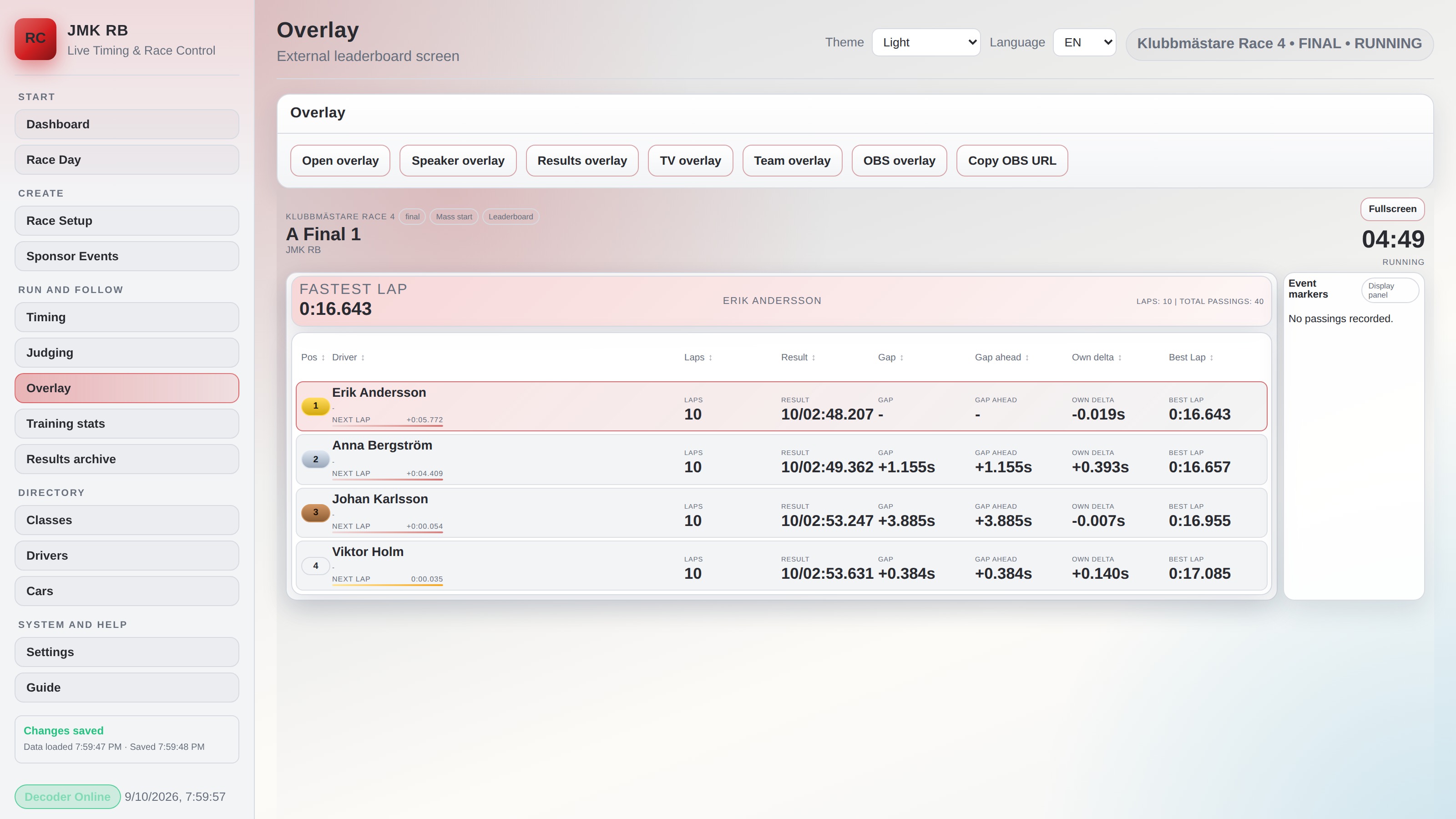 Full live overlay