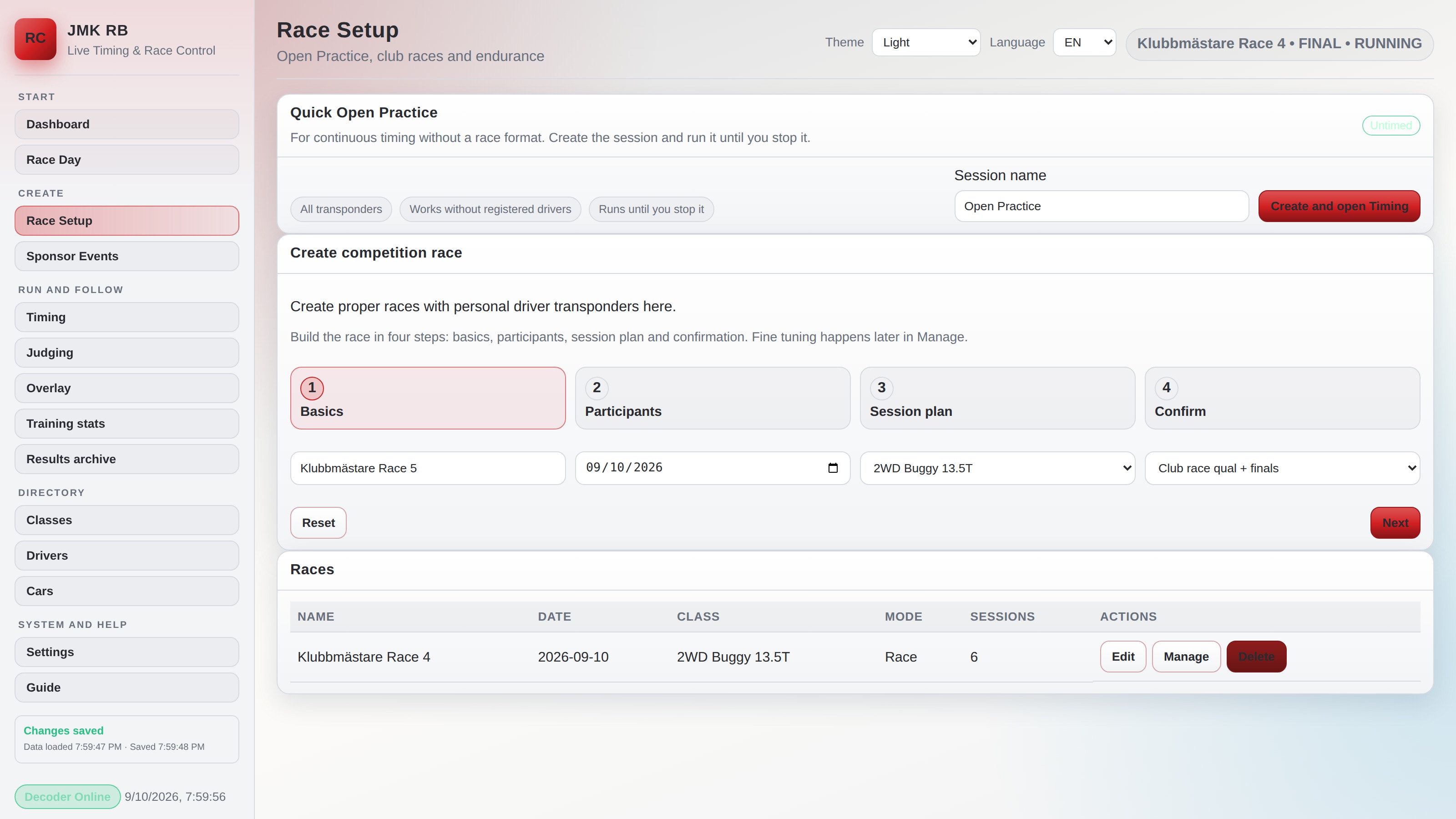 Race Setup wizard